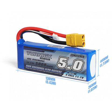 Turnigy 5000mAh 3S 40C 11.1V Lipo Battery Pack w/ XT90