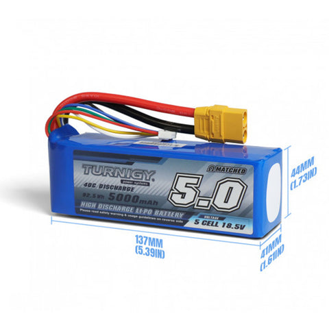 Turnigy 5000mAh 5S 40C 18.5V Lipo Battery Pack w/ XT90