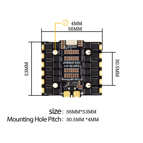 JHEMCU Ruibet 90A 4-in-1 ESC 3–8S DSHOT 30.5x30.5mm Mounting