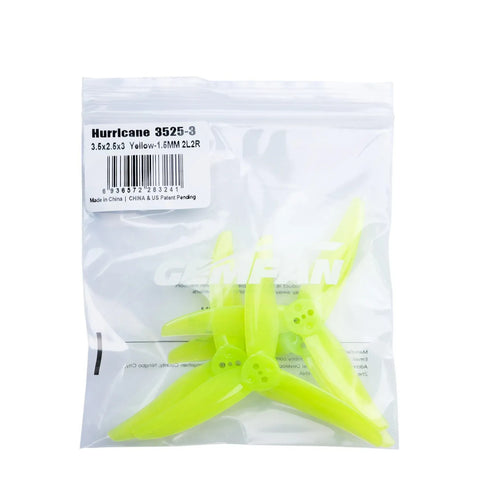 Gemfan 3.5x2.5x3 Hurricane 3525 3.5 Inch 3-Blade 1.5mm Shaft T-Mount Propeller Set (2x CW / 2x CCW)