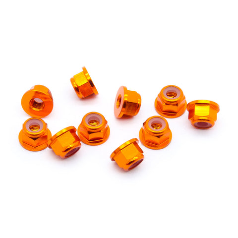 10pcs M4 Flange Locking Hex Nuts Nylon Insert Anodized Aluminum (Color Options)