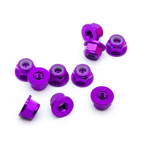 10pcs M4 Flange Locking Hex Nuts Nylon Insert Anodized Aluminum (Color Options)