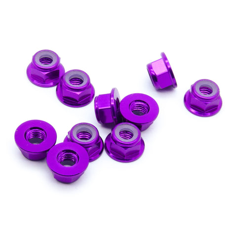 10pcs M5 Flange Locking Hex Nuts Nylon Insert Anodized Aluminum (Color Options)