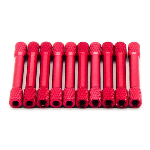 10pcs M3 35mm Aluminum Standoff Spacer Knurled (Red)