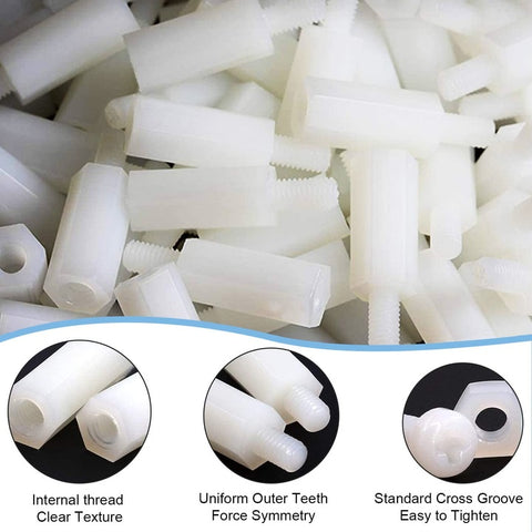 200pcs Nylon M2 Hex Standoff Kit with Screws Nuts and Spacers White