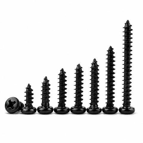 50pcs Black Oxide Phillips Pan Head Self Tapping Plastic Screws Sizes M1-M1.7