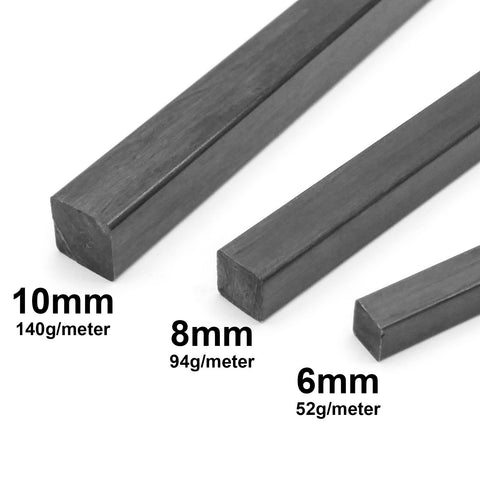 1M 1000mm Pultruded Carbon Fiber Square Rod Bar Stock 6mm / 8mm / 10mm Square
