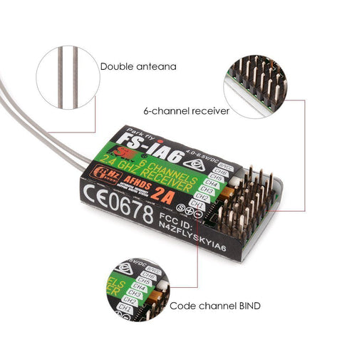 FlySky FS-iA6 6-Channel 2.4GHz Receiver AFHDS 2A Protocol Dual Antenna