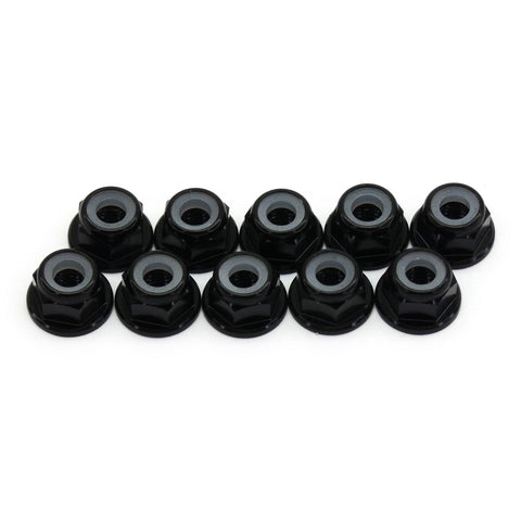 10pcs M4 Flange Locking Hex Nuts Nylon Insert Anodized Aluminum (Black)