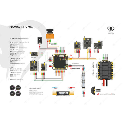 Diatone Mamba Stack F405 MK2 3-6S Flight Controller 40A ESC Combo AIO