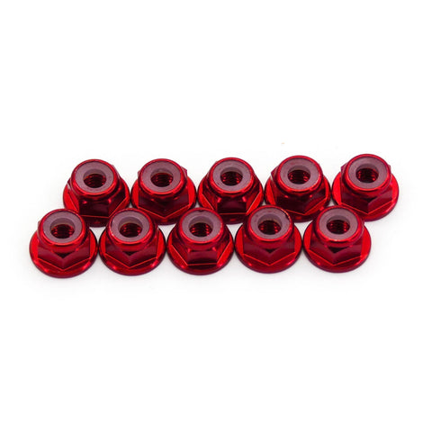 10pcs M5 Aluminum Locking Hex Nuts with Nylon Lock Insert Anodized Red