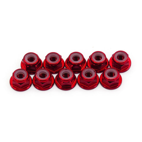 10pcs M5 Flange Locking Hex Nuts Nylon Insert Anodized Aluminum (Red)
