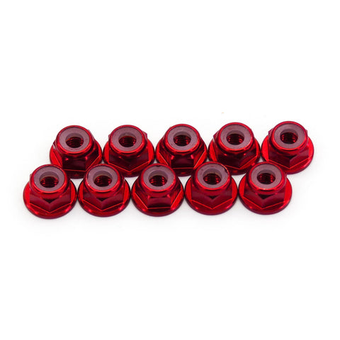 10pcs M3 Flange Locking Hex Nuts Nylon Insert Anodized Aluminum (Red)