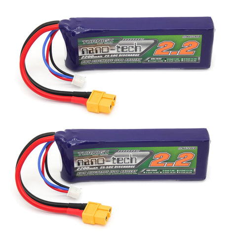 2pcs Turnigy Nano-Tech 2200mAh 2S LiPo Battery Pack 7.4V 25C 50C (XT60 Connector)