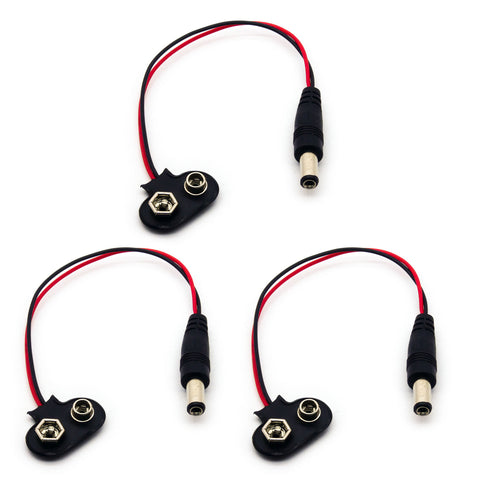 3pcs 9V Battery Snap Connector to 5.5mm x 2.1mm DC Barrel Plug Adapter