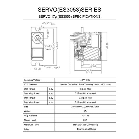 Emax ES3053 17g 3.5kg 0.13sec 23T Digital Servo