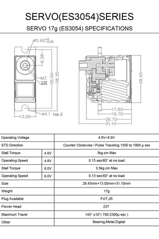 Emax ES3054 Metal Gear Digital Servo 17g 3.5kg 0.13sec 23T