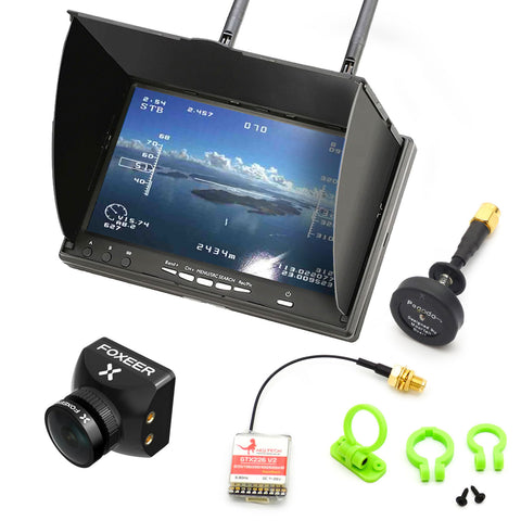 5.8GHz FPV Kit DVR Diversity Monitor Foxeer 1500TVL Camera 400mW Video Transmitter