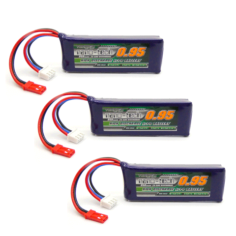 3pcs Turnigy Nano-Tech 950mAh 2S LiPo Battery Pack 25C 50C (JST Connector)