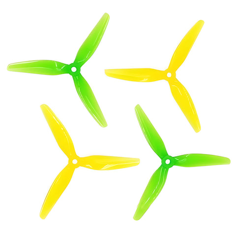 HQProp Ethix 5x3.6x3 5" 3-Blade Propeller Set (2x CW / 2x CCW) Green & Yellow