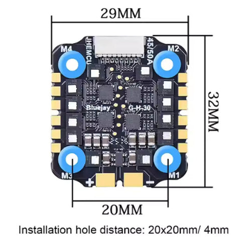 JHEMCU EM50A 50 Amp 4-in-1 ESC 2-6S Blue Jay BLHELI_S Firmware 20x20mm
