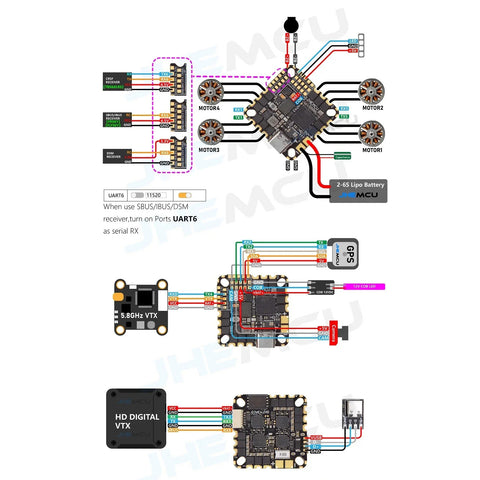 JHEMCU GH743AIO-HD 50A AIO Flight Controller with AM32 ESC and Dual ICM-42688 Gyros