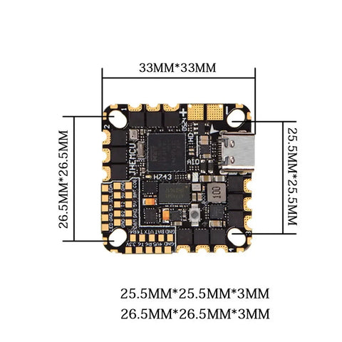 JHEMCU GH743AIO-HD 50A AIO Flight Controller with AM32 ESC and Dual ICM-42688 Gyros