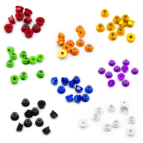 10pcs M2 Aluminum Locking Hex Nuts with Nylon Lock Insert Anodized Color Options