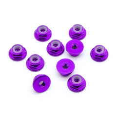 10pcs M2 Flange Locking Hex Nuts Nylon Insert Anodized Aluminum (Purple)