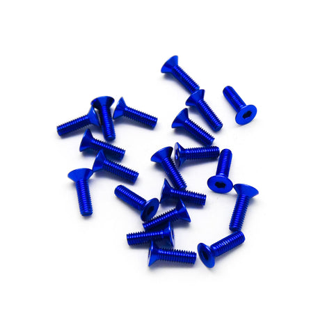 20pcs M3x10mm Countersunk Screws Anodized 6063 Aluminum Hex Socket (Blue)