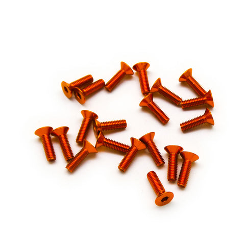20pcs M3x10mm Countersunk Screws Anodized 6063 Aluminum Hex Socket (Orange)