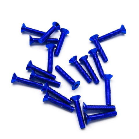20pcs M3x16mm Countersunk Screws Anodized 6063 Aluminum Hex Socket (Blue)