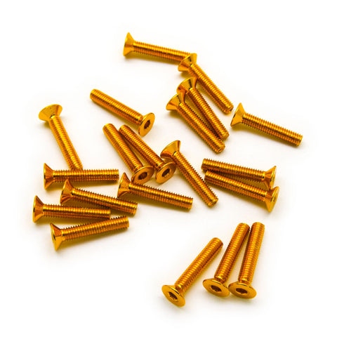 20pcs M3x16mm Countersunk Screws Anodized 6063 Aluminum Hex Socket (Gold)