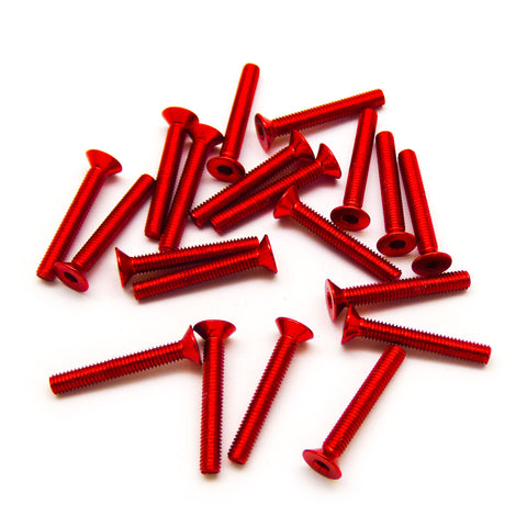 20pcs M3x20mm Countersunk Screws Anodized 6063 Aluminum Hex Socket (Red)