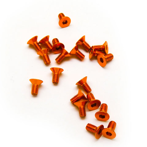 20pcs M3x6mm Countersunk Screws Anodized 6063 Aluminum Hex Socket (Orange)