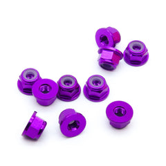 10pcs M4 Flange Locking Hex Nuts Nylon Insert Anodized Aluminum (Purple)