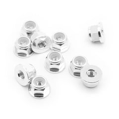 10pcs M4 Flange Locking Hex Nuts Nylon Insert Anodized Aluminum (Silver)