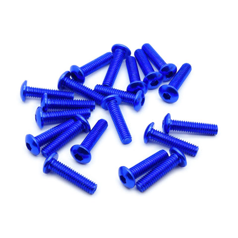 20pcs M4 Button Head Hex Screws Anodized 6063 Aluminum (M4x16mm - Blue)