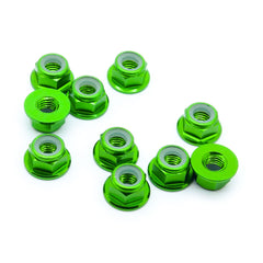 10pcs M5 Flange Locking Hex Nuts Nylon Insert Anodized Aluminum (Green)