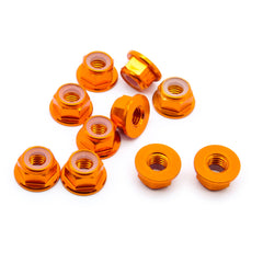 10pcs M5 Flange Locking Hex Nuts Nylon Insert Anodized Aluminum (Orange)