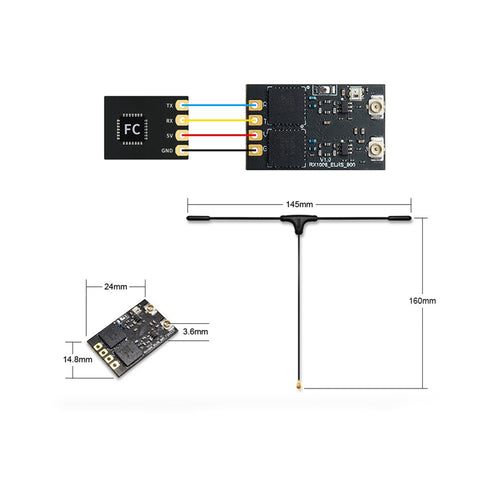 JHEMCU RP9-RX ELRS Diversity Receiver 868/915MHz with Telemetry Dual Antennas