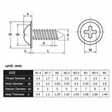 50pcs Black Oxide Phillips Wafer Head Self Tapping Plastic Screws Sizes M2-M3