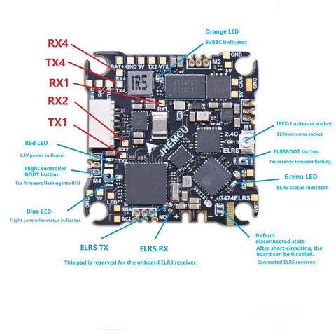 JHEMCU G474ELRS AIO All-in-One 12A ESC Flight Controller w/ ELRS 2.4G Receiver
