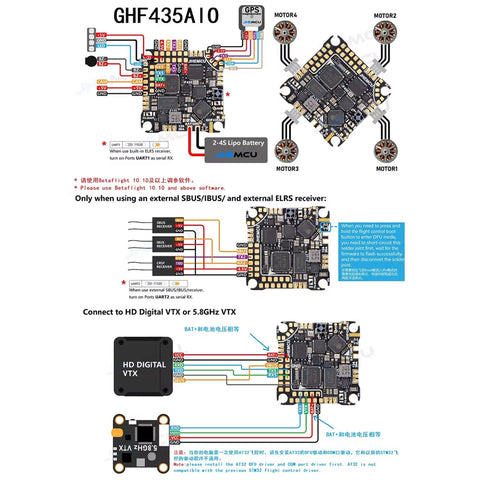 JHEMCU GHF435AIO V2 AIO All-in-One 20A ESC 2-4S Flight Controller w/ ELRS 2.4G Receiver