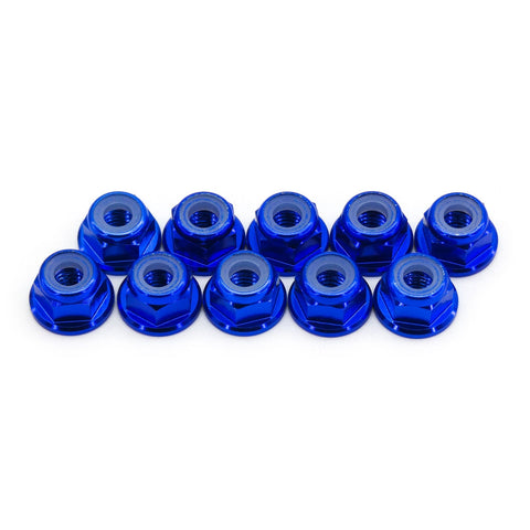 10pcs M4 Flange Locking Hex Nuts Nylon Insert Anodized Aluminum (Blue)