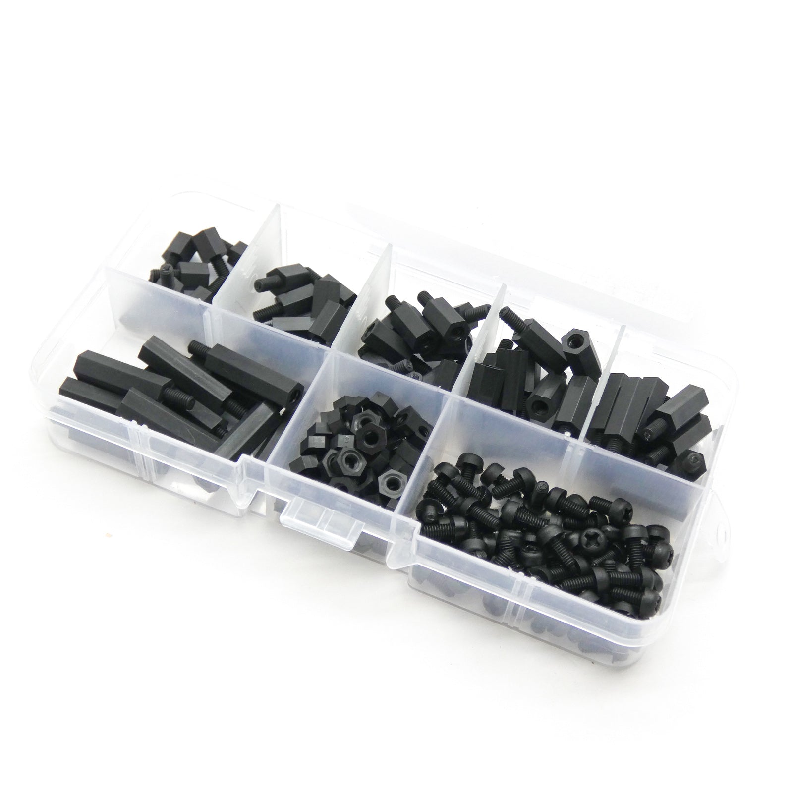 Nylon M3 Hex Standoff Kit with Screws Nuts and Spacers (Black / 180pcs