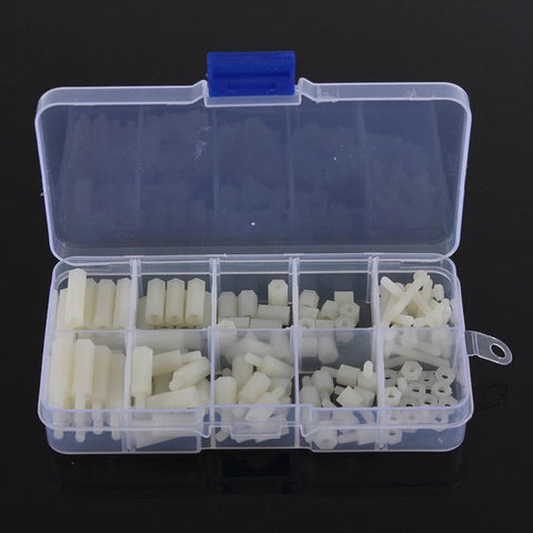 Nylon M3 Hex Standoff Spacer Kit with Screws Nuts 120pcs 6-20mm (White)
