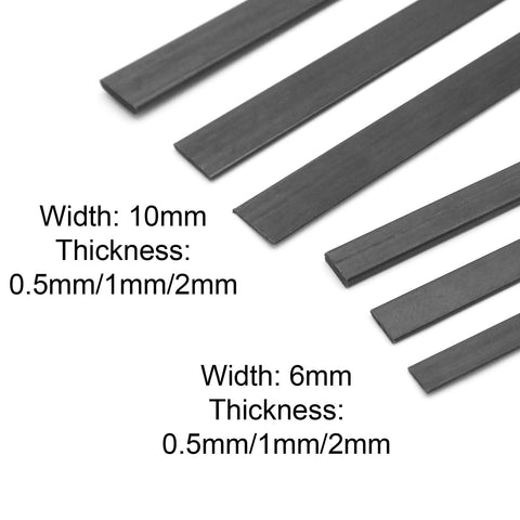 1M 1000mm Pultruded Carbon Fiber Strip Batten 6/10mm Width 0.5/1/2mm Thick