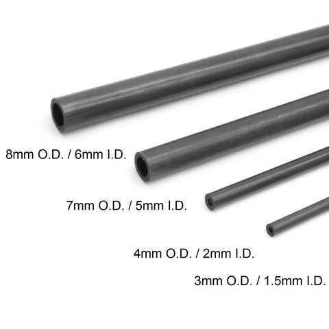 250mm/500mm Pultruded Carbon Fiber Tube Stock 8/7/4/3mm Diameter